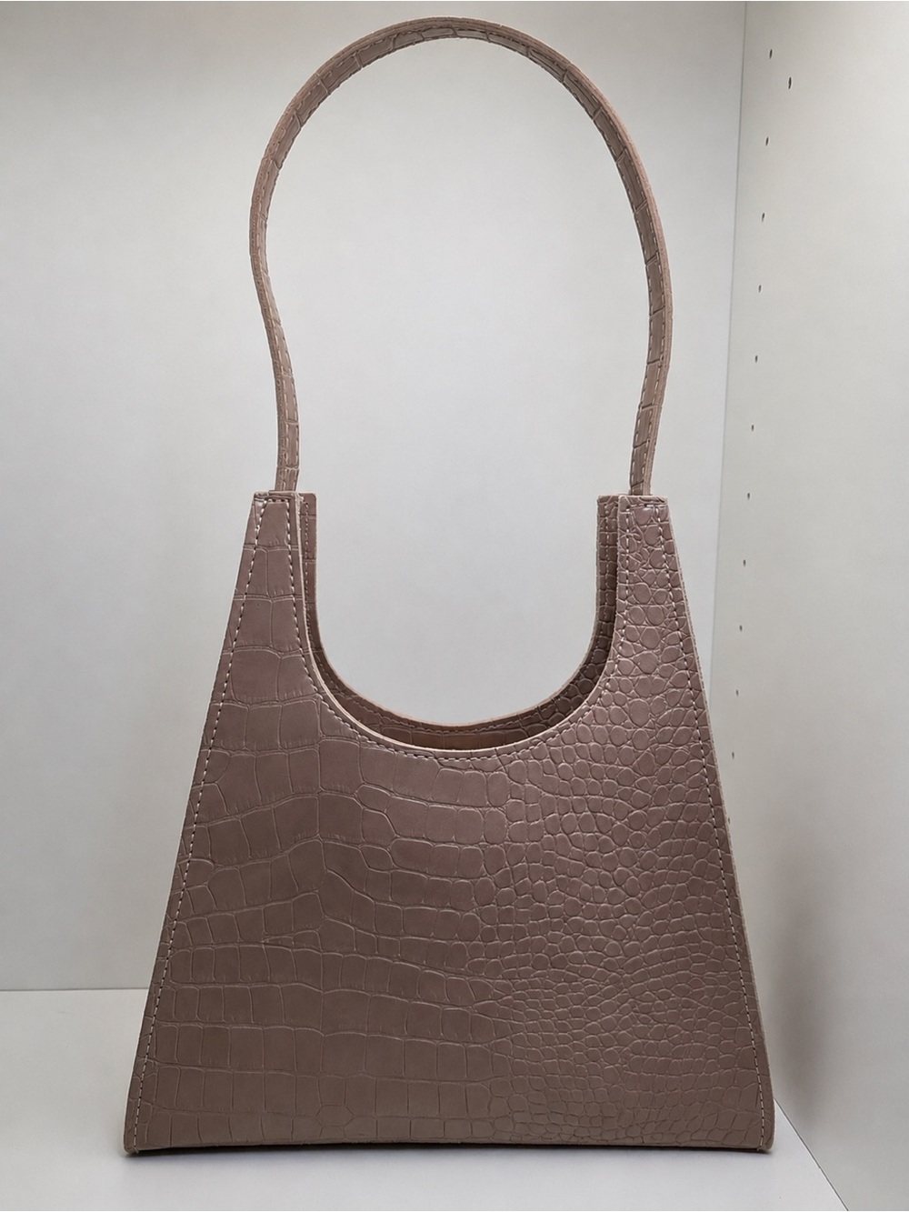 Croc-Embossed Shoulder Bag in Nude Blush